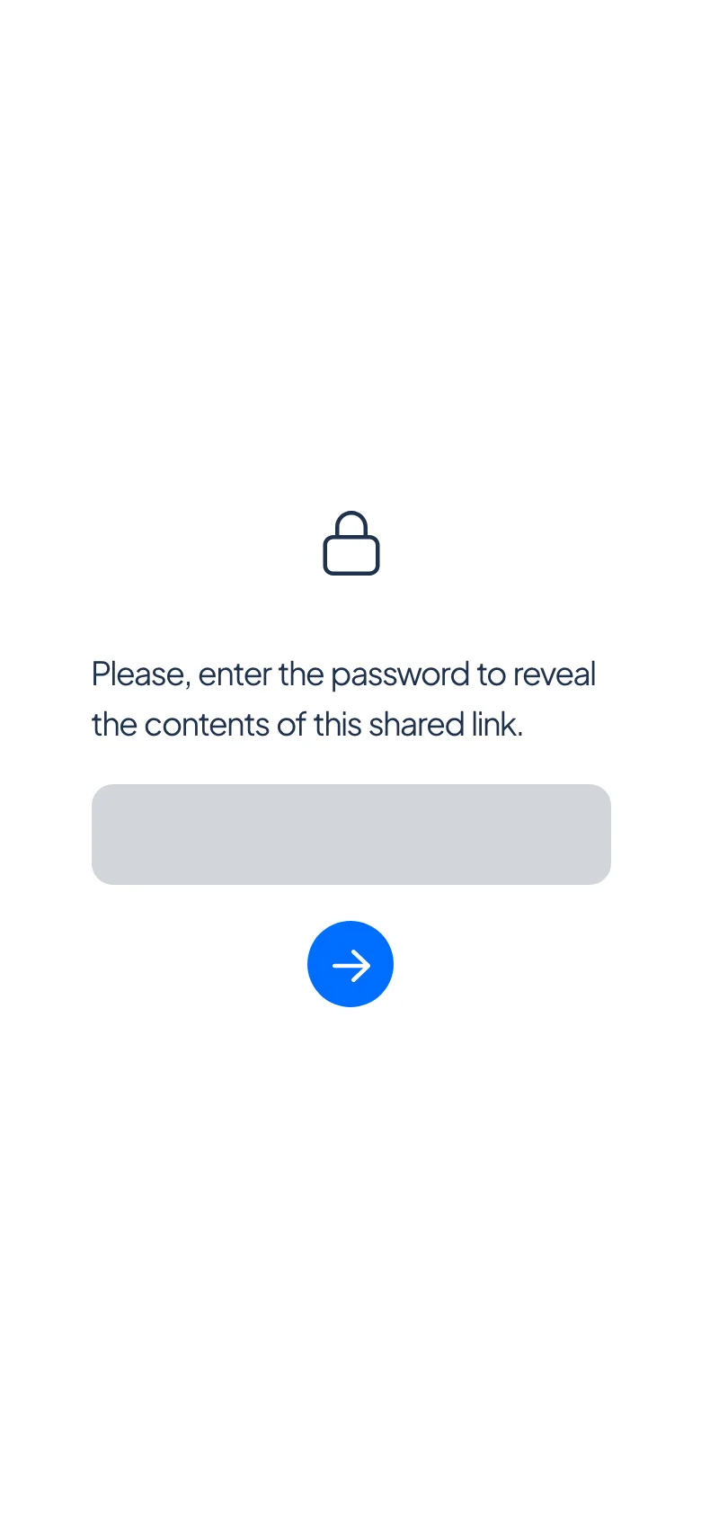 The password prompt on a phone: the padlock, the request for the password, a full-width password box and a round arrow button.